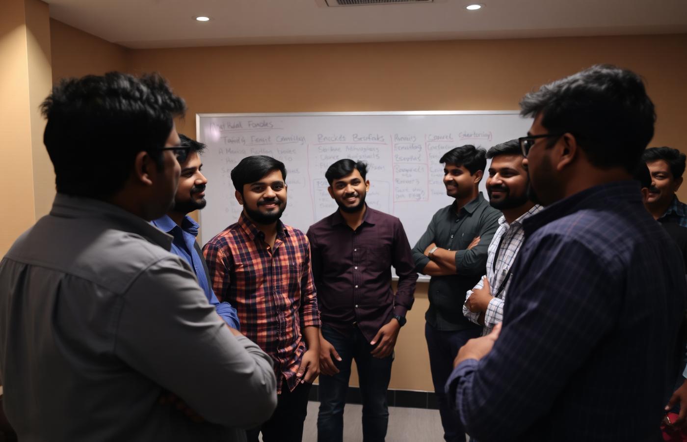 Founders gathered around a whiteboard at a previous Hyderabad meetup